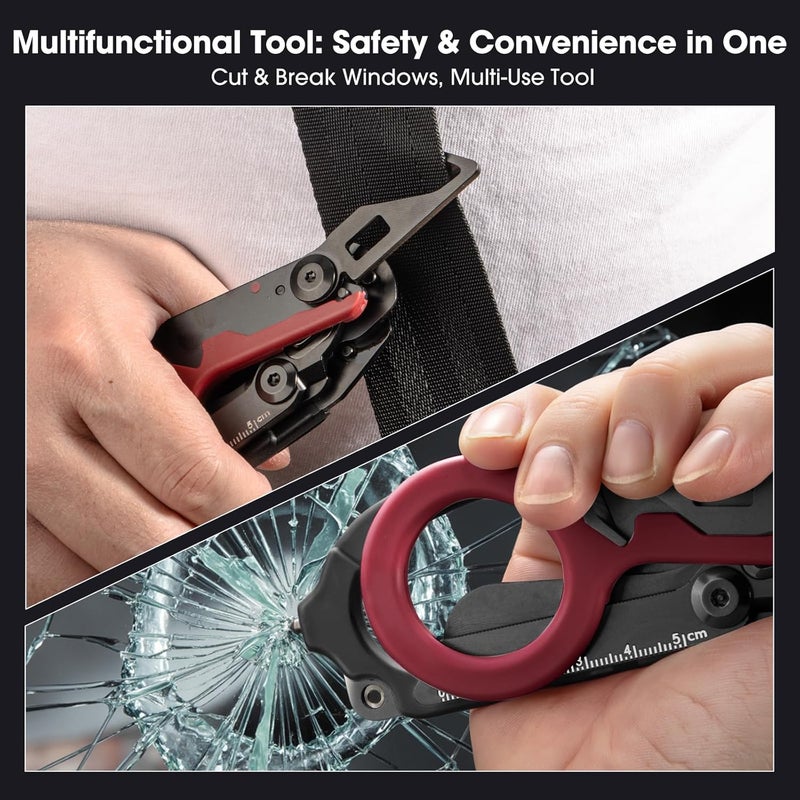 Lemasa 6-in-1 Heavy-Duty Emergency,trauma shears, Folding Retractable Emergency Shears, Outdoor Camping Tools, Seat Belt Cutter, Complimentary Adjustable Wrench (Electroplated black and red) - Image 4